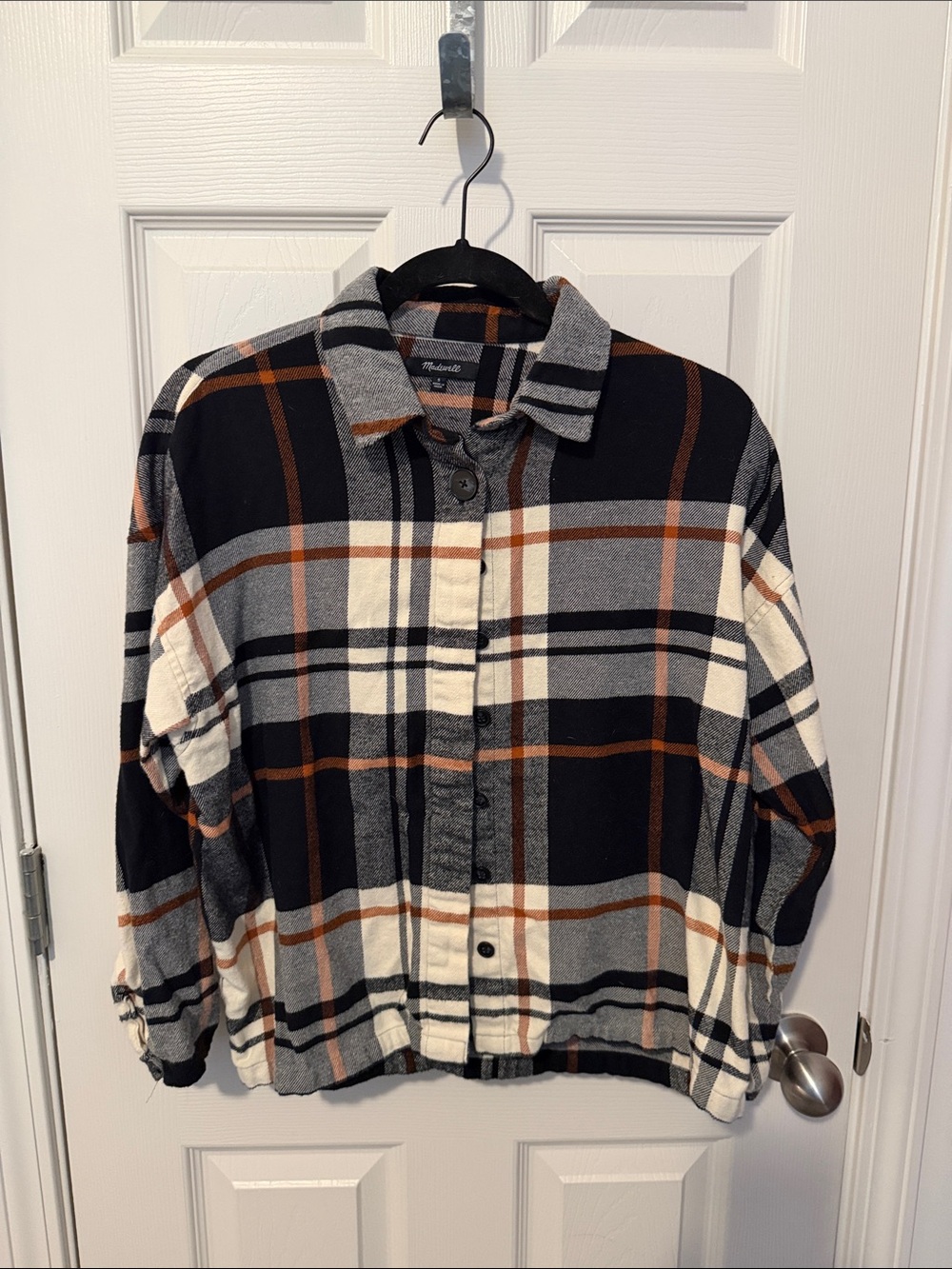 Madewell Plaid Button-Front Shirt Jacket in Black, Gray & Cream